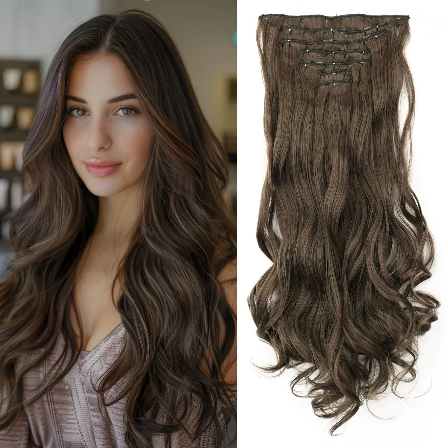 7 unids/set 16 Clips extensiÃƒÂ³n de cabello negro largo liso pelo Natural Ombre peluca fibra resistente al calor para peinado de mujer