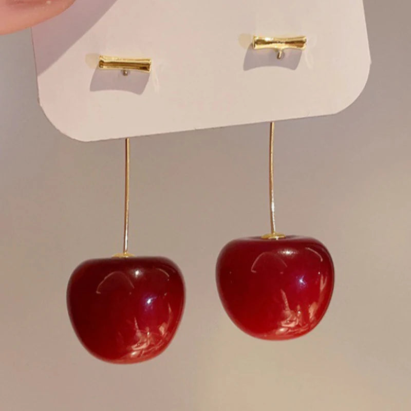 Pendientes de cereza roja dulce para mujer, pendientes colgantes con diseÃ±o de fruta delicada a la moda, joyerÃ­a coreana para fiesta de boda, regalo