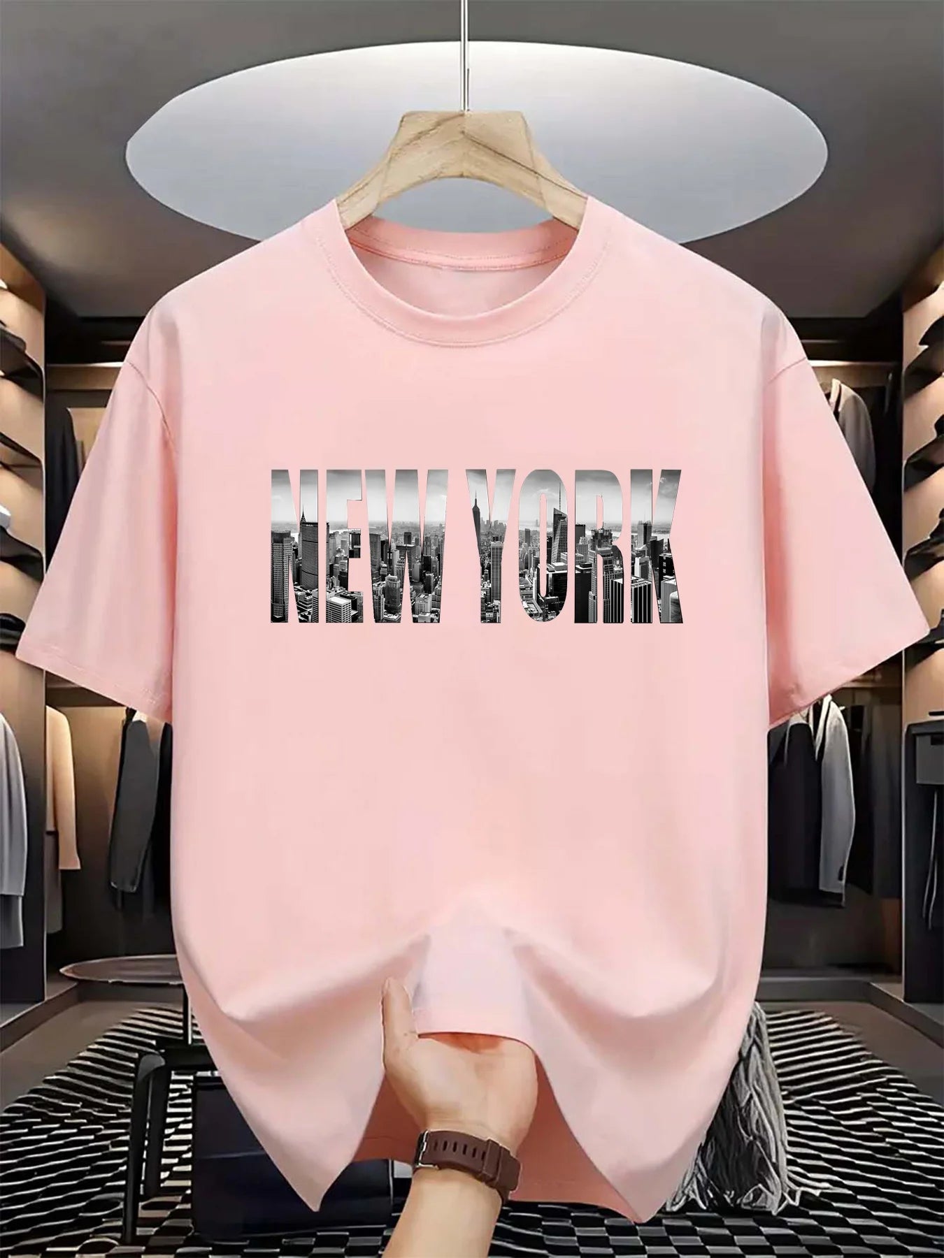 Camiseta de manga corta con cuello redondo para hombre, 100% de algodÃ³n puro, informal, holgada, de talla grande, con estampado de Nueva York City, deportiva, cÃ³moda, de verano