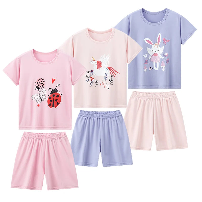 Conjunto de pantalones cortos de manga corta para niños, cómodo y versátil, informal, para el hogar y al aire libre, 2 piezas, verano