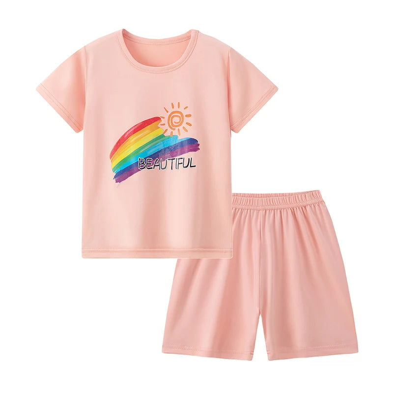 Conjunto de pantalones cortos de manga corta para niños, cómodo y versátil, informal, para el hogar y al aire libre, 2 piezas, verano