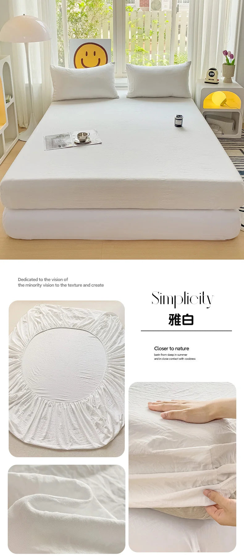 Sábana bajera de algodón lavada con bandas elásticas, funda de colchón ajustable antideslizante para cama doble King Queen 90x200 150x200 180