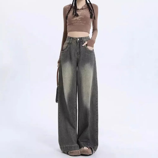 Nueva llegada otoÃ±o 2023 pantalones vaqueros de pierna ancha Vintage de cintura alta estilo americano para mujer pantalones vaqueros holgados informales de pierna recta