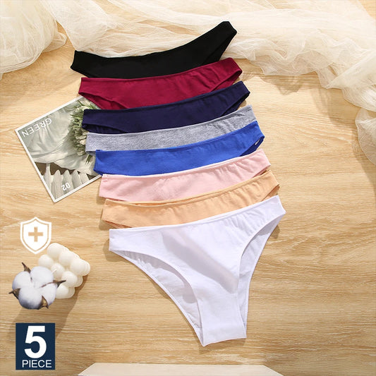 FINETOO-Conjunto de bragas de M-XXL para mujer, lencerÃ­a de algodÃ³n, ropa interior Sexy, 7 colores sÃ³lidos