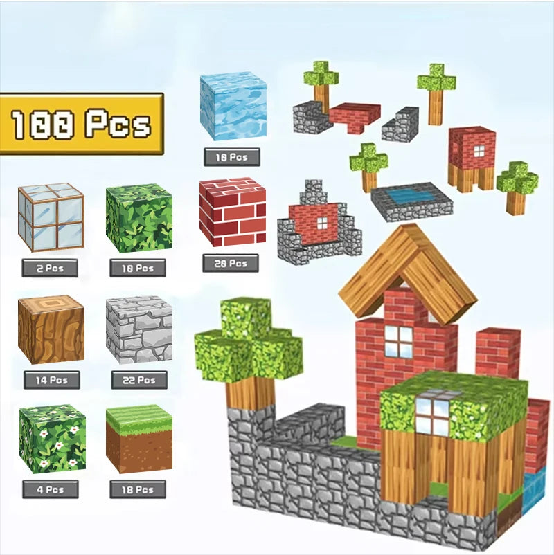 100 Uds. Bloques magnéticos de juguete, juego de imanes de construcción para niños y niñas, cubos sensoriales Montessori con tallo para regalo para niños pequeños
