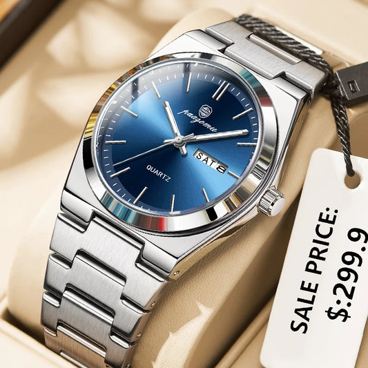 PAAZOMU, nuevo reloj de negocios a la moda para hombre, relojes de cuarzo con hebilla de acero inoxidable para ocio, relojes con calendario luminoso resistente al agua para hombre
