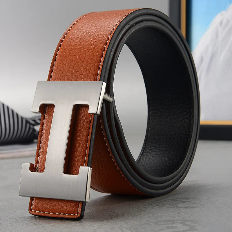 CinturÃ³n de cuero genuino de lujo para hombre y mujer, correa de Metal de 3,8 cm de ancho, de alta calidad, a la moda