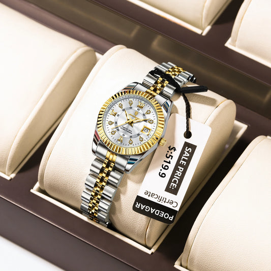 POEDAGAR, relojes de lujo para mujer, Reloj de pulsera resistente al agua con fecha luminosa para mujer, Reloj de cuarzo elegante de acero inoxidable para mujer, Reloj