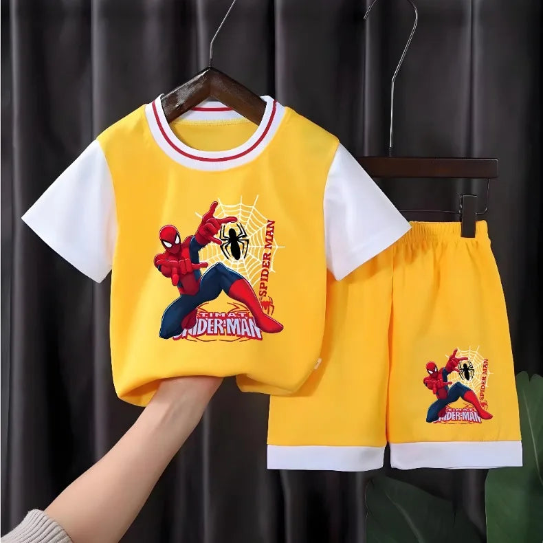 Conjuntos de ropa de baloncesto transpirable de secado rápido para niños, camiseta de Anime Spiderman, pantalones cortos, traje de 2 uds, trajes para niños, verano