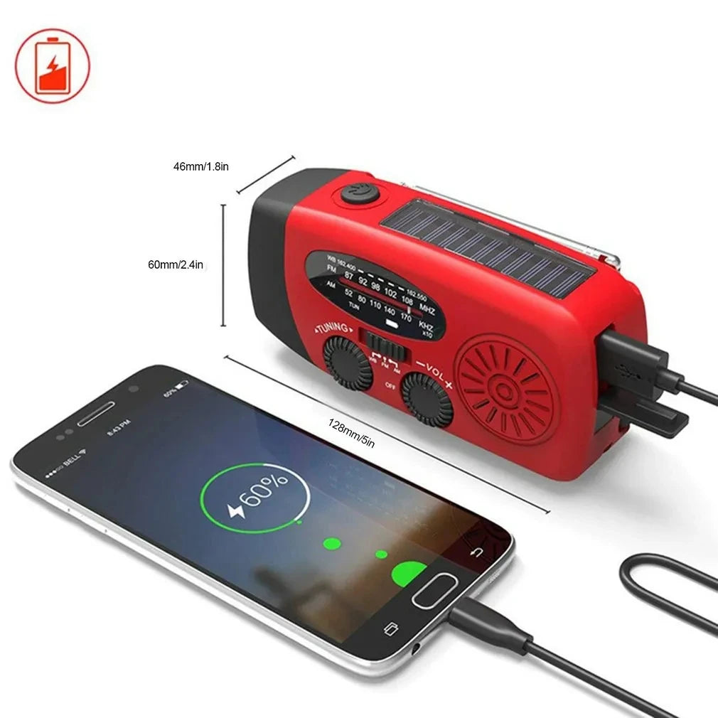 Radio de emergencia para acampar al aire libre, manivela Solar, Dinamo, Radio FM/AM/NOAA, cargador de teléfono de 2000Mah, Banco de energía, linterna SOS