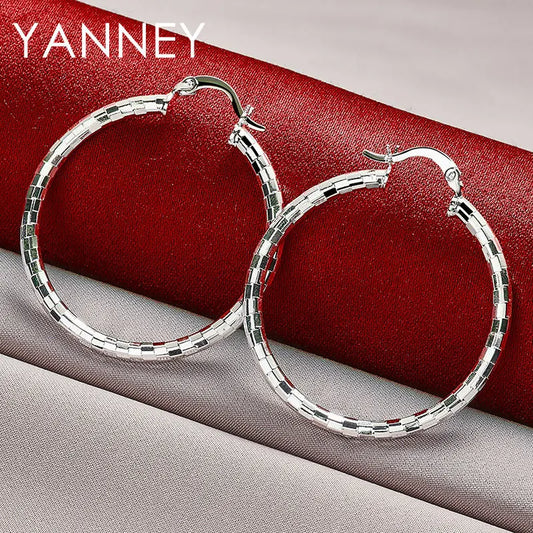 Nuevos pendientes redondos finos de Plata de Ley 925 de 40MM para mujer, abalorio, regalo de compromiso de boda, accesorios de joyería de moda