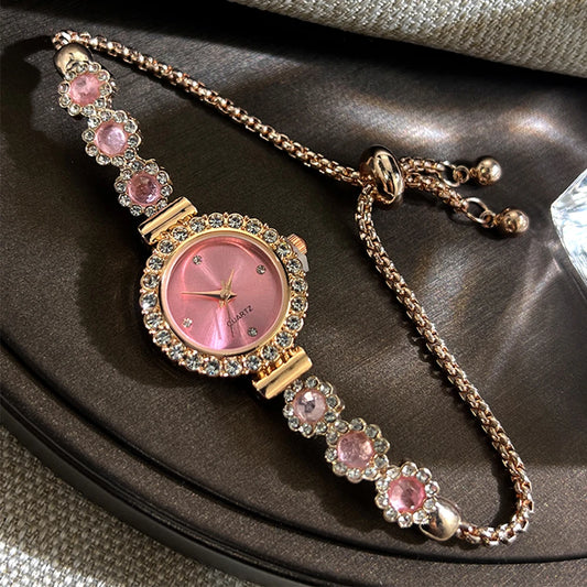 Conjunto de reloj de pulsera de Calcedonia de comercio exterior con luz de diamante, reloj de cuarzo de lujo en vivo, nuevo reloj de mujer con diamantes
