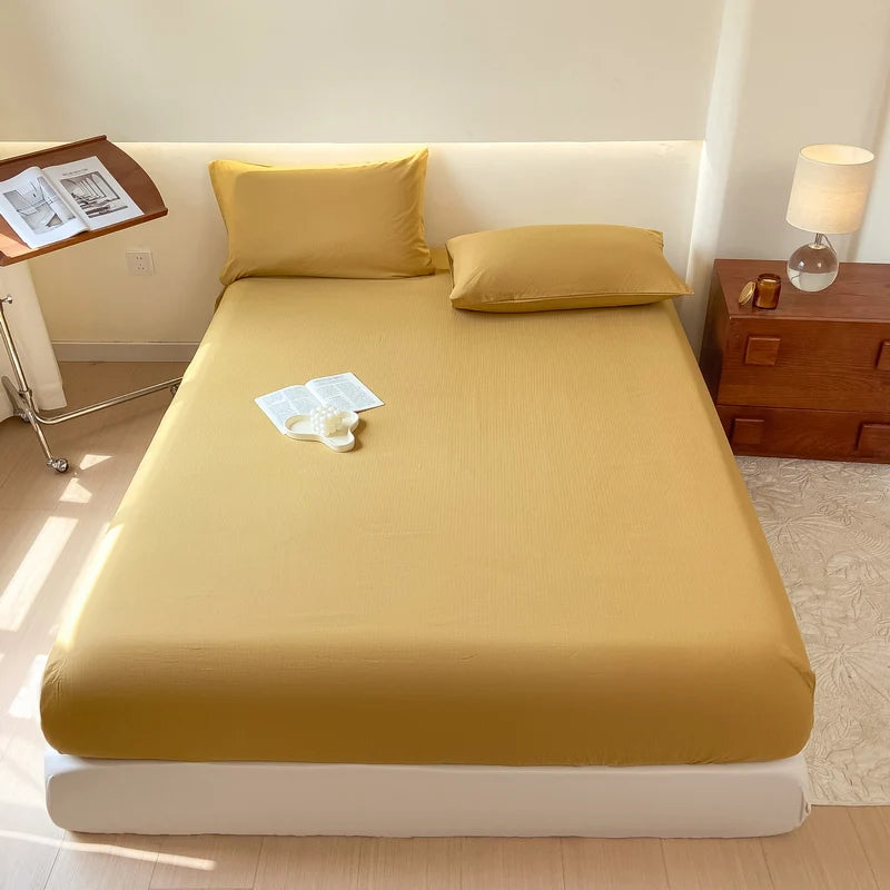 Sábana bajera de algodón lavada con funda de almohada, bandas elásticas, Funda de colchón ajustable antideslizante para cama doble King y Queen