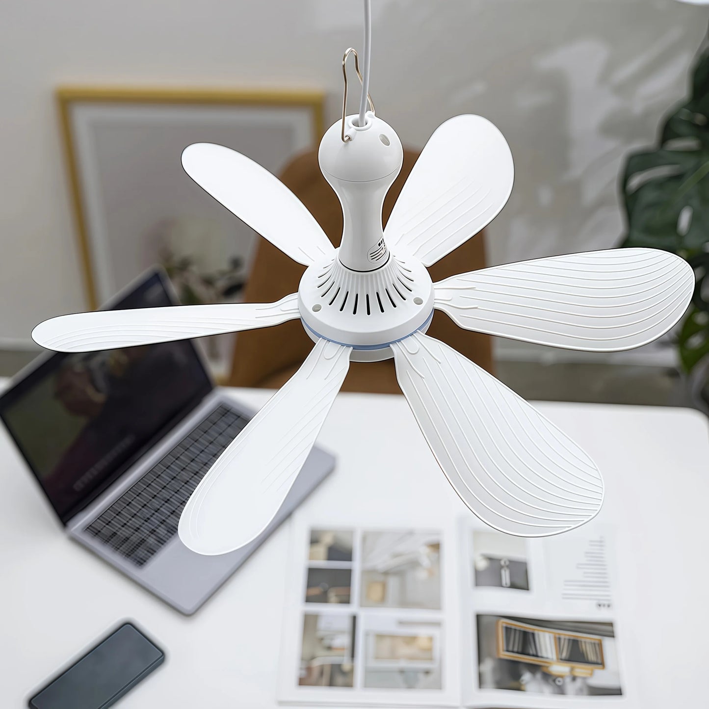 1 Juego de mini ventilador colgante USB pequeño, ventilador silencioso para acampar, ventilador de emergencia portátil para colgar al aire libre, pabellón, cobertizo, ventilador para dormitorio silencioso, con