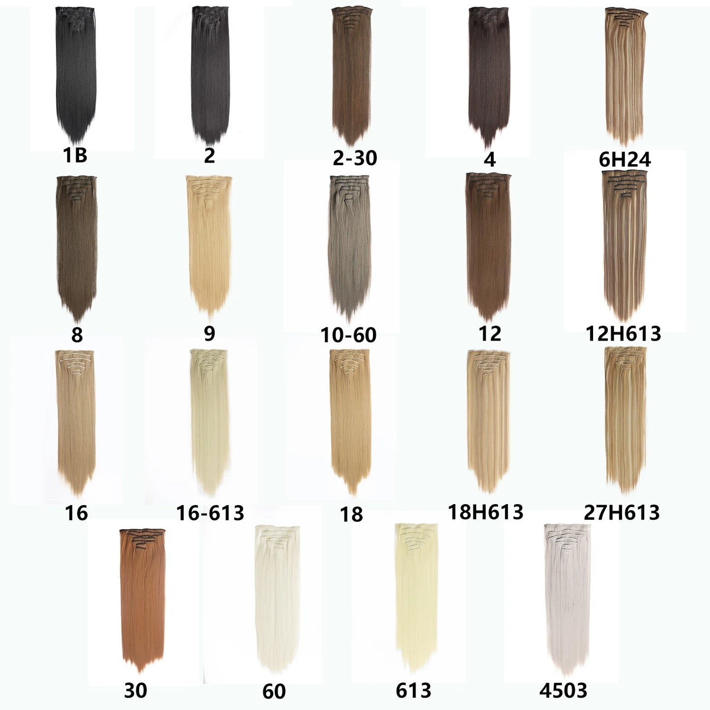 Extensiones de cabello sintÃƒÂ©tico largo y recto para mujer, 16 Clips, 7 unidades/juego, fibra de alta temperatura, negro, marrÃƒÂ³n, Rubio