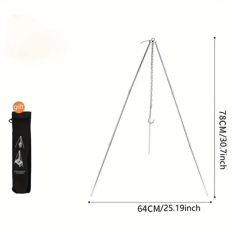 Trípode para fogata para acampar, olla colgante ajustable, cocina estable para fogata, esencial para Picnic, compacto y ligero, fácil de llevar