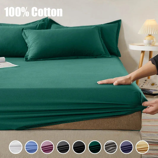 Sábana ligera de estilo veraniego con banda elástica, fundas de colchón de Color sólido, Protector para cama individual doble King, 100% algodón