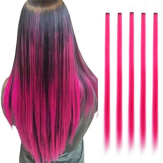 Extensiones de cabello sintÃƒÂ©tico de colores, 5 uds., extensiones de cabello coloridas con Clip, extensiones de cabello de arcoÃƒÂ­ris para mujeres y niÃƒÂ±as