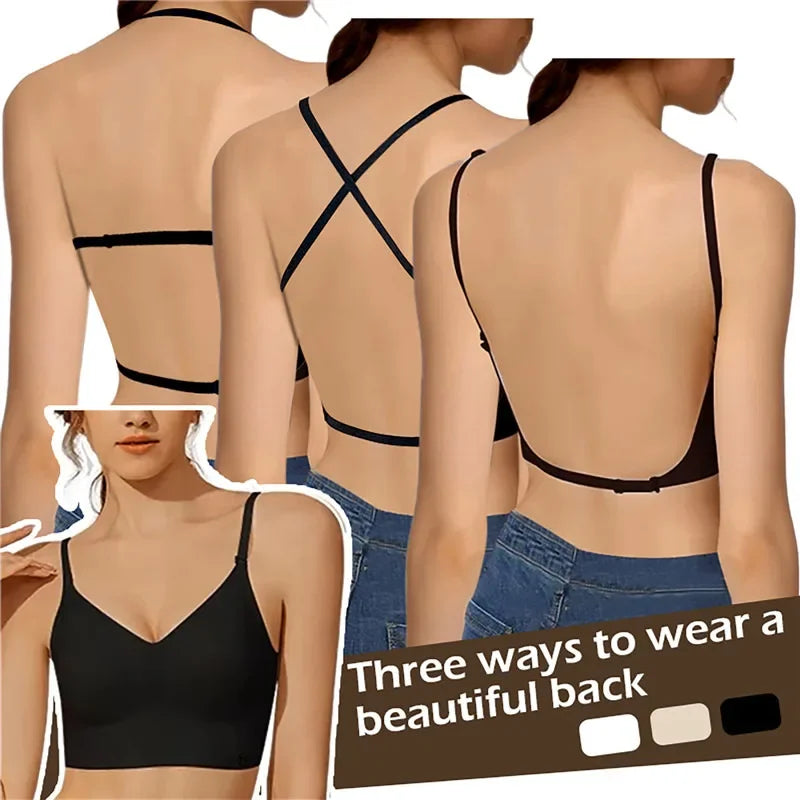 Sujetador Invisible de realce con espalda descubierta para mujer, sujetadores sexys de corte bajo, ropa interior de boda con espalda abierta, lencería sin costuras 2024
