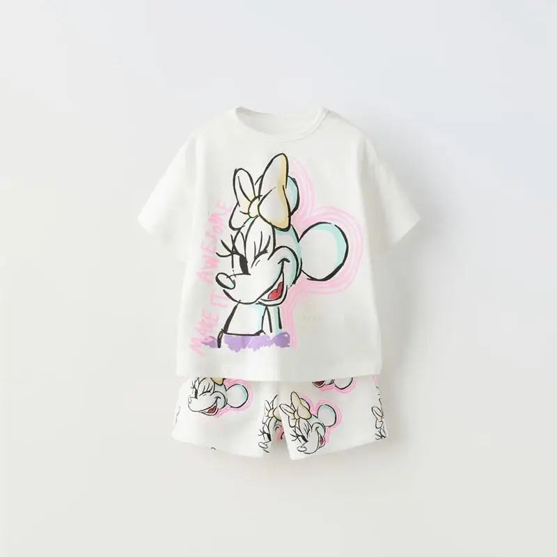Conjunto de 2 piezas de ropa de Mickey para niños, traje de manga corta para niños, chándal de moda Popular, Disney, nuevo estilo, Verano