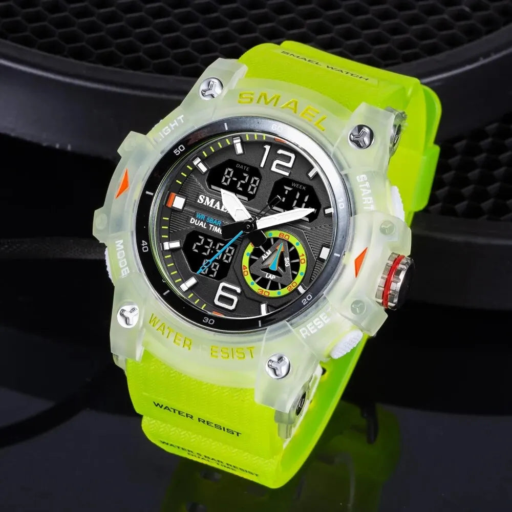 SMAEL-reloj deportivo militar para hombre, cronÃƒÂ³metro con alarma, luz trasera Digital LED, pantalla de hora Dual, resistente al agua, 8007