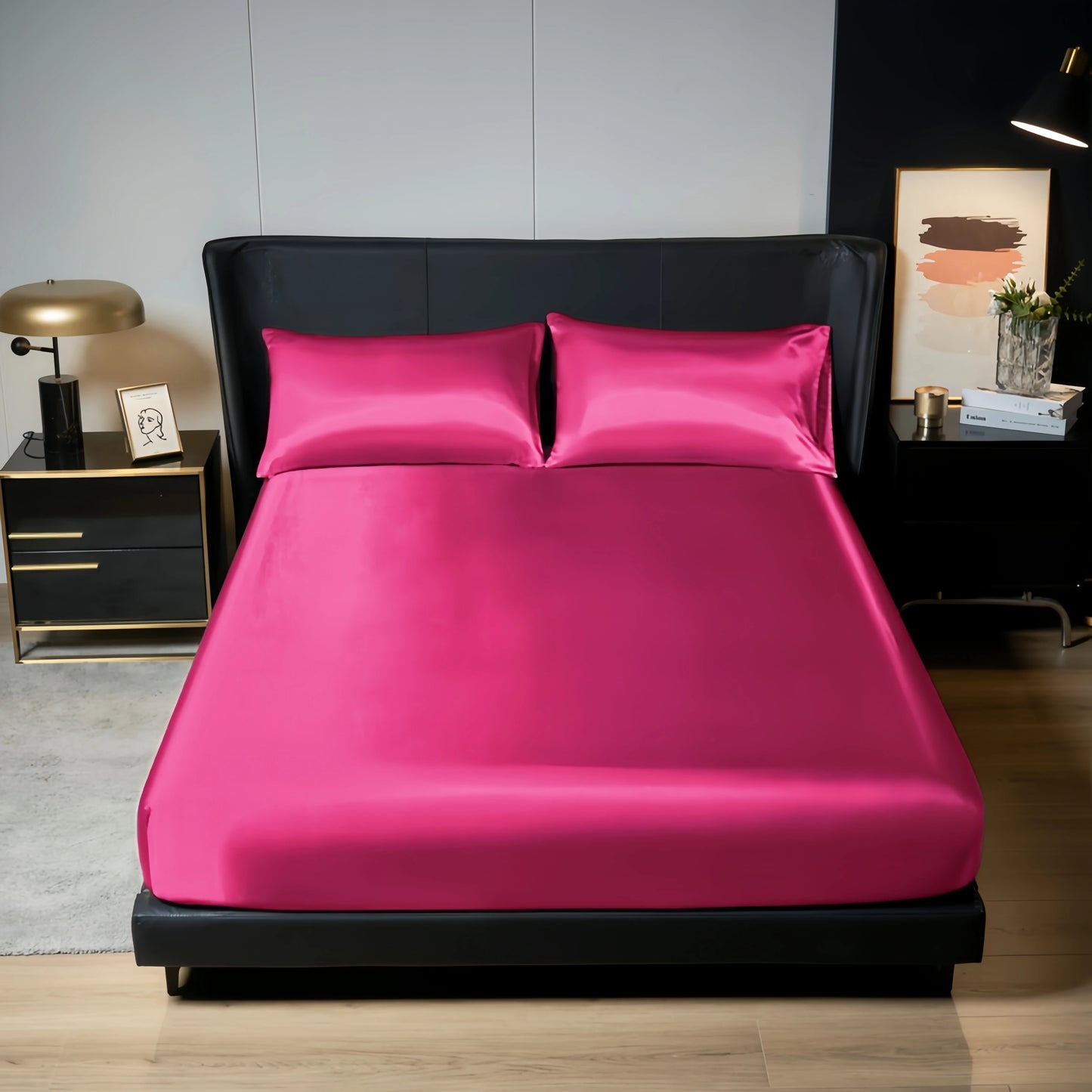 UPzo 100% poliéster 1 Uds. Sábana bajera con superficie satinada (sin funda de almohada) banda elástica alrededor de la funda de colchón sábana para cama King