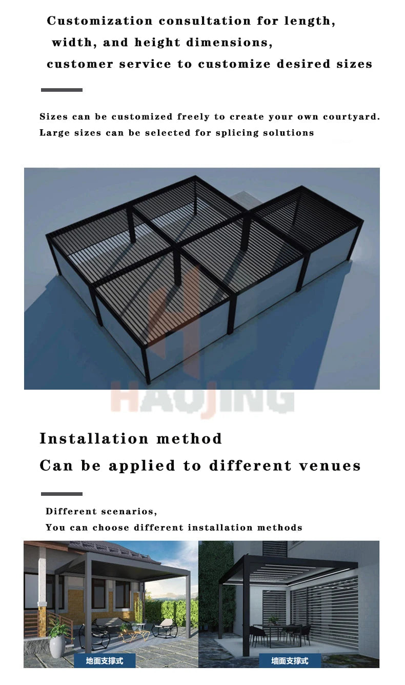 Muebles de jardín para exterior Gazebo da esterno Pavillion de aluminio 3x4 4x4 6x3 blanco Villa balcón Pérgola con persianas de metal personalizada