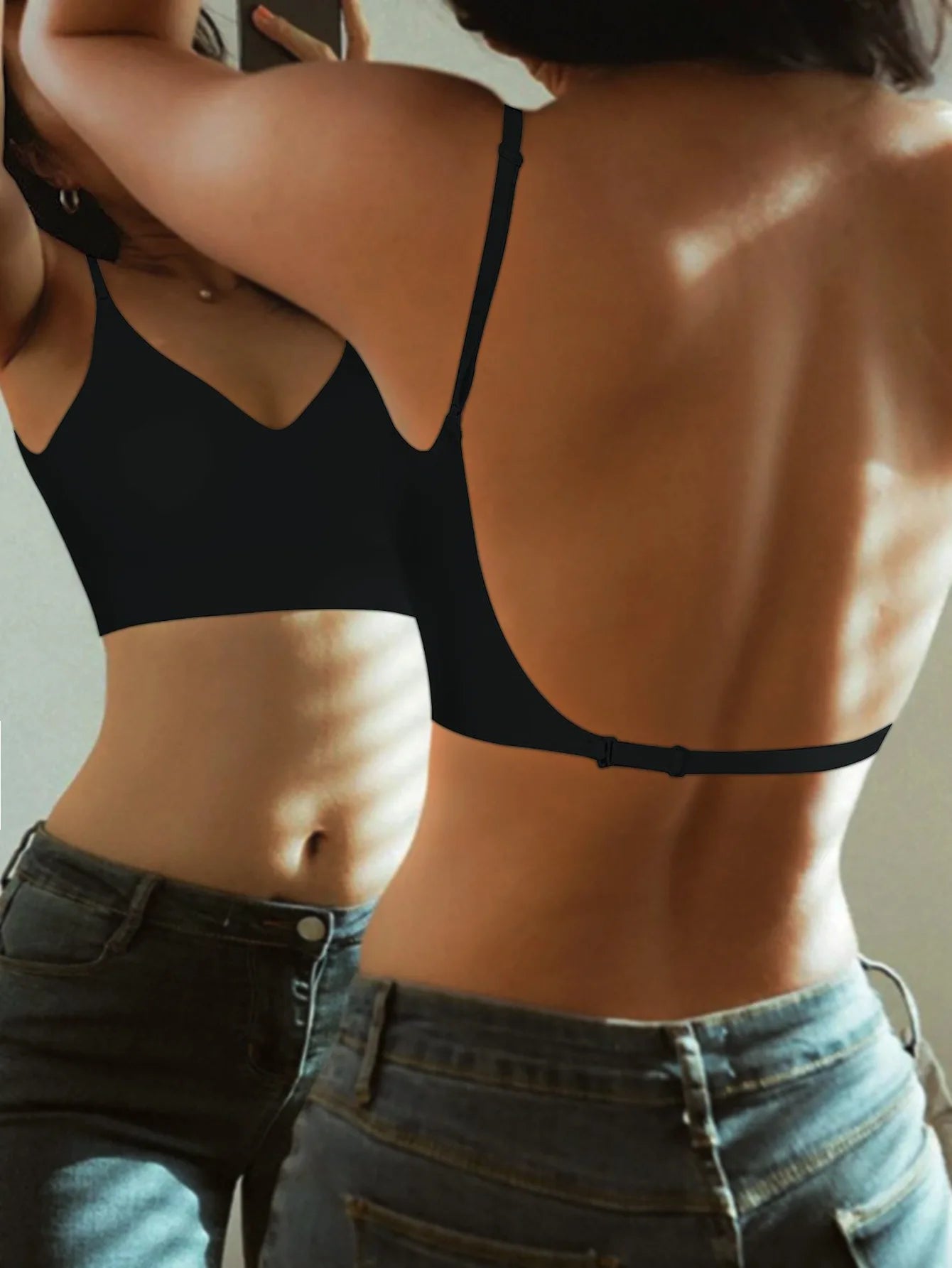 Sujetador Invisible para mujer, sujetadores con escote en U profundo, Top sin espalda para vestidos, lencería Sexy con correa transparente, ropa interior push-up sin tirantes