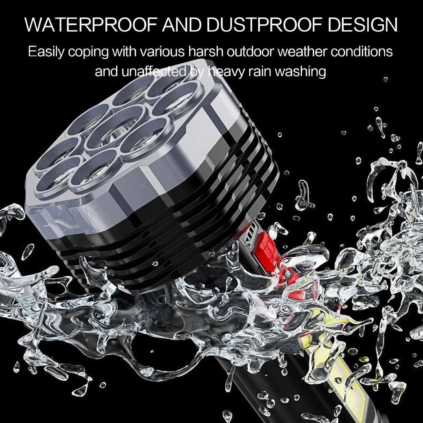 Portable 9-Core USB Rechargeable LED Flashlight Dual Light Source Camping Hiking Outdoor Multi-Use Light