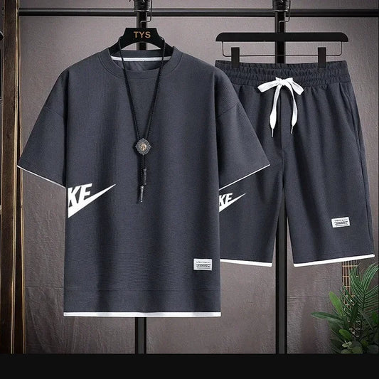 Traje de verano 2025 para hombre, ropa deportiva informal a la moda, camiseta de manga corta para hombre + Pantalones cortos deportivos, traje informal para correr para hombre