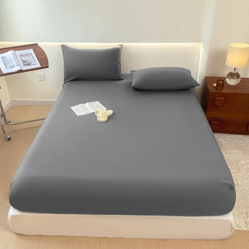 Sábana bajera de algodón lavada con funda de almohada, bandas elásticas, Funda de colchón ajustable antideslizante para cama doble King y Queen
