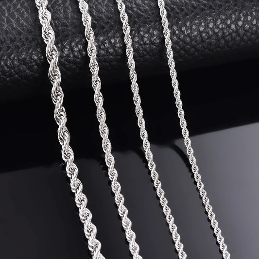 1 pieza de Plata de Ley 925 ancho 2mm/3mm/4mm cuerda cadena collar/pulsera para hombres mujeres hombre collar de cadena de moda