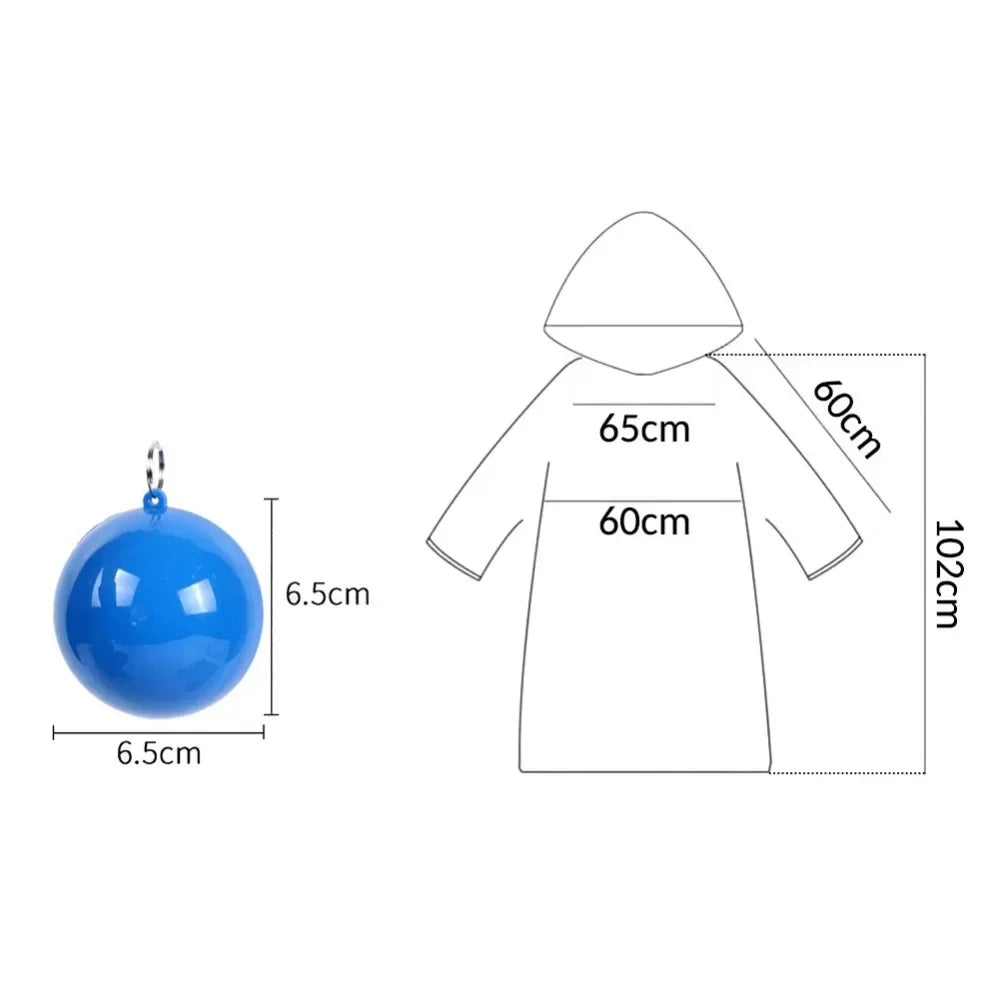 Chubasquero desechable portátil, llavero con bola de compresión, bolsillo para exteriores, Poncho colgante de viaje para adultos, equipo de acampada