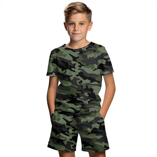 Traje de ropa para niÃƒÂ±os con estampado de camuflaje 3D, conjunto de camiseta de manga corta de verano, pantalones cortos, ropa para niÃƒÂ±o y niÃƒÂ±a, conjuntos para niÃƒÂ±os