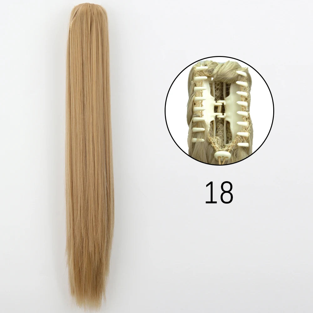 Extensiones de cabello de cola de caballo con Clip de garra larga y recta sintÃ©tica, pieza de cabello de cola de caballo resistente al calor de 24 pulgadas para mujer, fiesta diaria