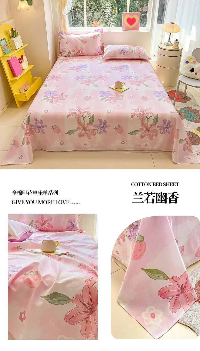 Sábana de algodón 100% con estampado de flores, sábanas dobles para niñas y niños, ropa de cama individual Queen King Size, 1 Uds.