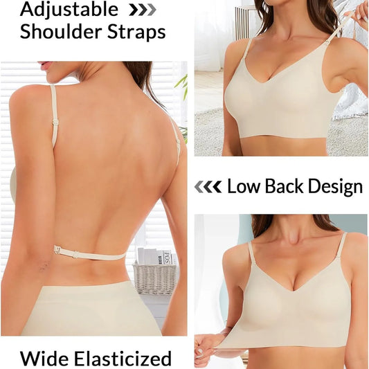 Sujetador sin costuras con espalda baja, soporte multidireccional, inalámbrico, sin espalda, Halter, Bralette acolchado, correas de elevación, sujetadores convertibles