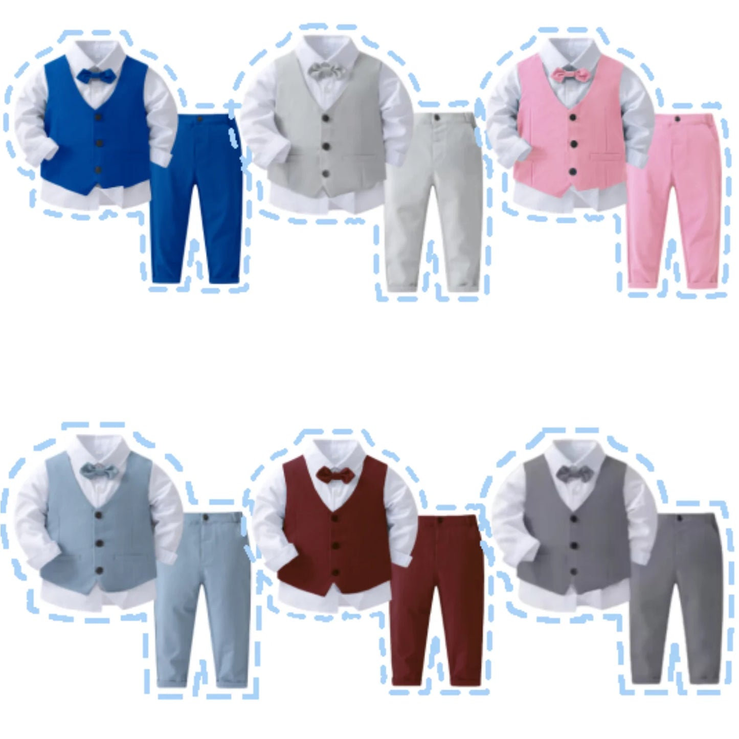 Trajes de caballero disfraz de cumpleaños para niños primavera otoño conjunto de ropa de Boutique chaleco sólido traje niños ropa Formal de algodón