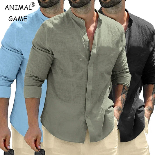 Camisas de manga larga de otoÃ±o para hombre, camisetas de negocios de algodÃ³n, ropa de calle transpirable de Color sÃ³lido, camisas con botones para hombre, camisa blanca