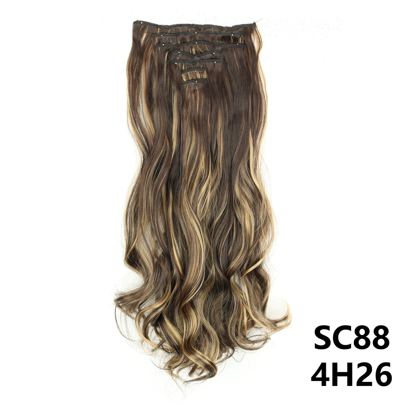 Extensiones de cabello sintÃƒÂ©tico largo y recto para mujer, 16 Clips, 7 unidades/juego, fibra de alta temperatura, negro, marrÃƒÂ³n, Rubio