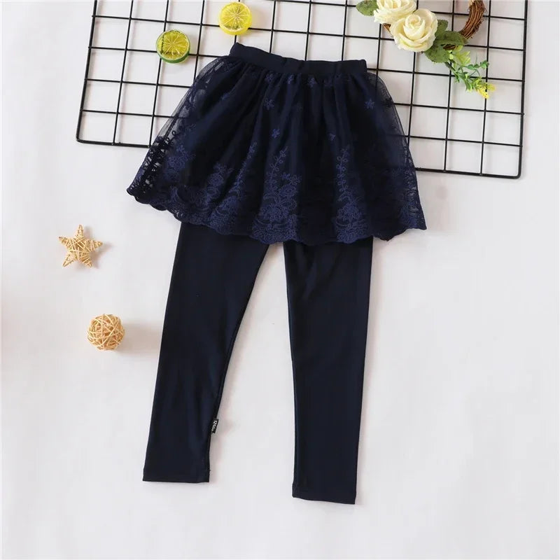 Nuevas mallas para niñas, falda de princesa de encaje, pantalones, falda ajustada para primavera y otoño, pantalones para niños de 2 a 7 años, ropa para niños
