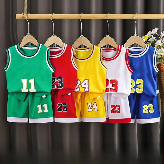 Conjunto de traje de pelota deportiva para niños, traje sin mangas para niños, traje de baloncesto para bebé, chaleco, pantalones cortos, traje de rendimiento, traje deportivo de secado rápido