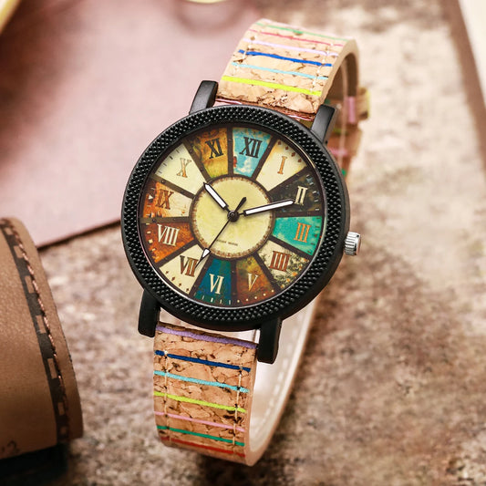 1 reloj de moda para mujer, reloj de cuarzo de imitación de cuero con disco romano Retro