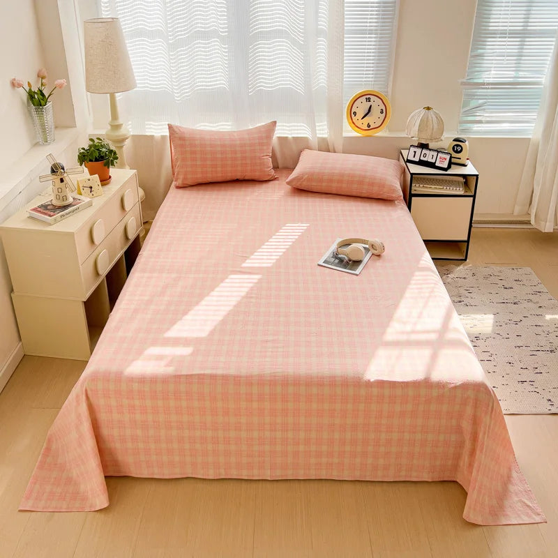 Sábana plana de algodón 100% para cama doble, sábanas superiores lisas de Color sólido, sábanas planas individuales/Queen/King, sábanas de lino para el hogar