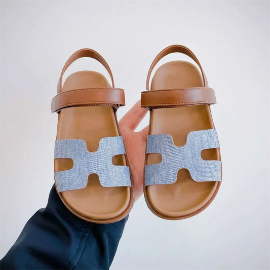 Sandalias de playa para niños, zapatos descalzos para niñas y niños, calzado plano sin cordones con dedos abiertos, zapato de moda para niños de verano 2025 para 26-36
