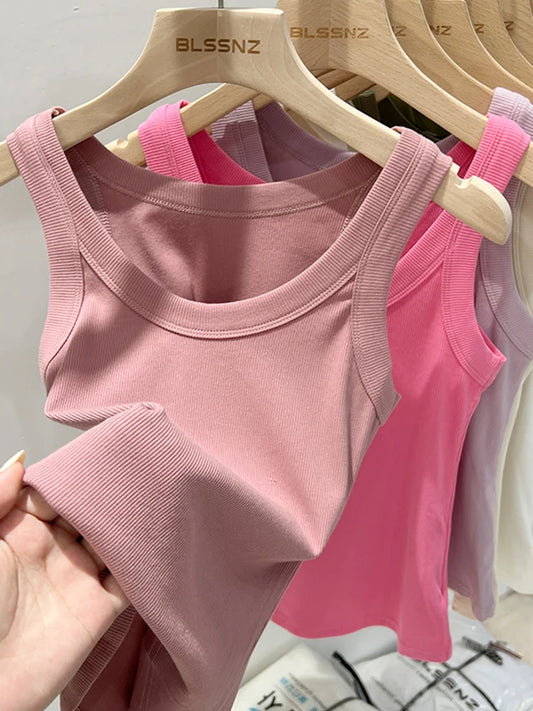 Zjaiss, camiseta sin mangas acanalada con cuello redondo liso para mujer, camisola para mujer, camiseta sin mangas elÃƒÆ’Ã‚Â¡stica bÃƒÆ’Ã‚Â¡sica de verano 2025, camiseta sin mangas sÃƒÆ’Ã‚Â³lida con cuello redondo