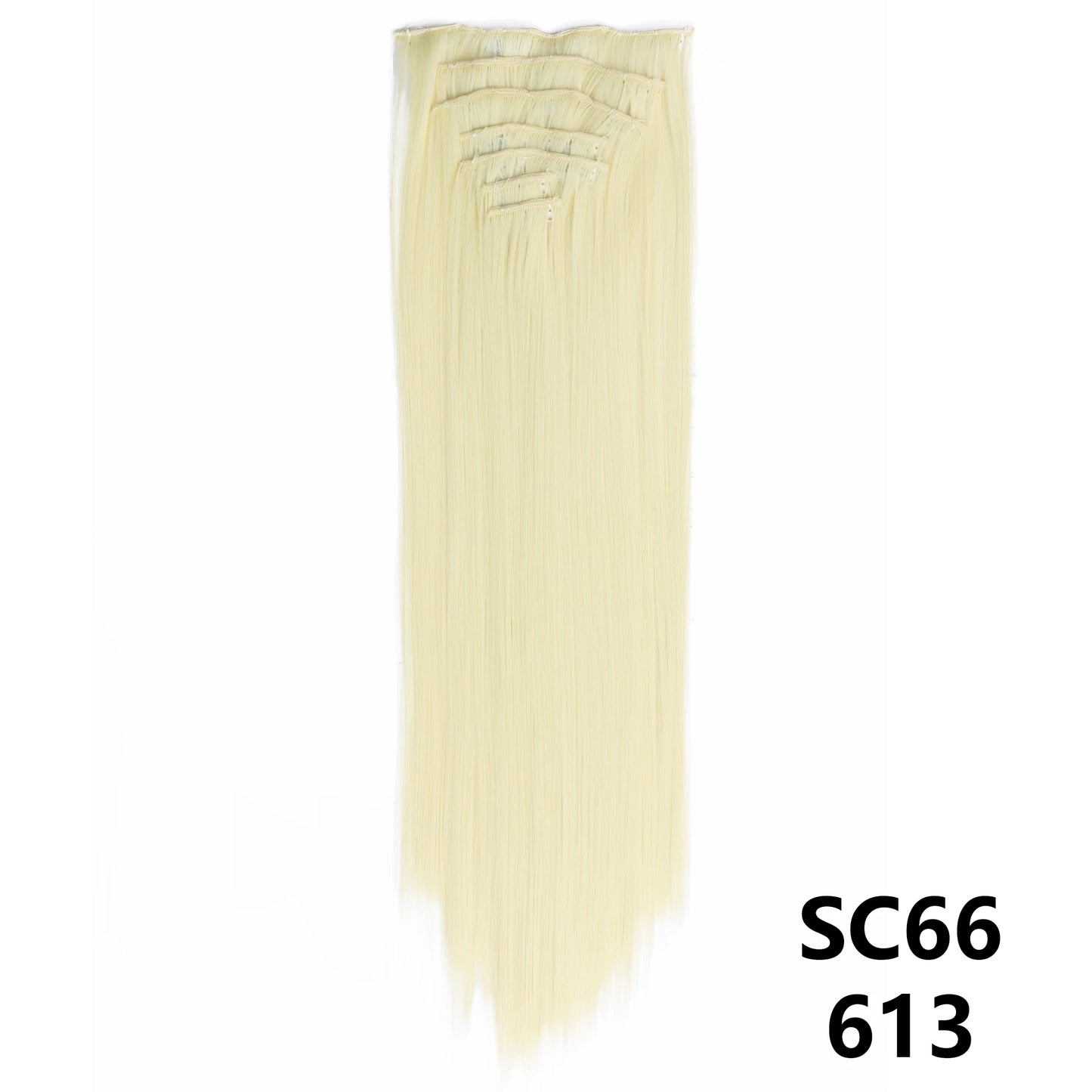 Extensiones de cabello sintÃƒÂ©tico largo y recto para mujer, 16 Clips, 7 unidades/juego, fibra de alta temperatura, negro, marrÃƒÂ³n, Rubio