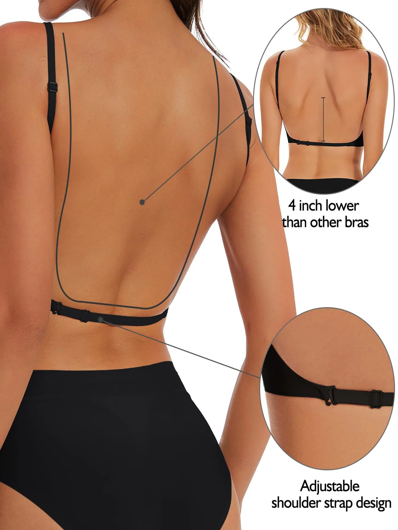 Sujetador Invisible para mujer, sujetadores con escote en U profundo, Top sin espalda para vestidos, lencería Sexy con correa transparente, ropa interior push-up sin tirantes