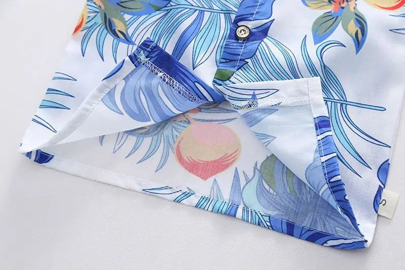 1 Juego de traje de viento de playa para niños y niñas, camisa estampada de manga corta + traje de pantalones cortos, ropa fina de verano para bebés