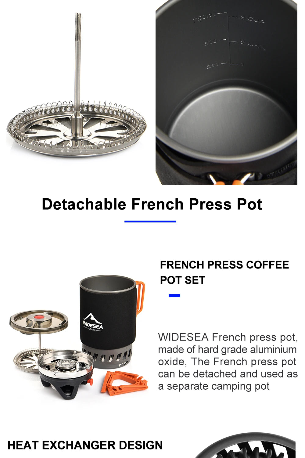 Widesea-Sistema de cocina para acampar con intercambiador de calor, estufa de Gas para exteriores, quemador, taza de cafÃ© para turismo, vajilla